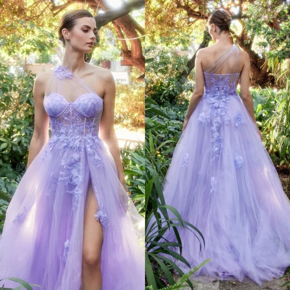 

Romantic A Line Prom Dresses with Slit One Shoulder Lace Maxi Gown Formal Party vestido de novia Made to Order