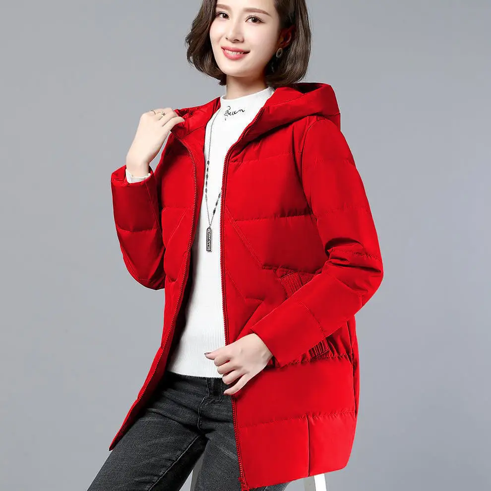 Women's Mid length Coat Winter New Ladies Warm Thicken Parka Simple Fashionable hooded jacket women