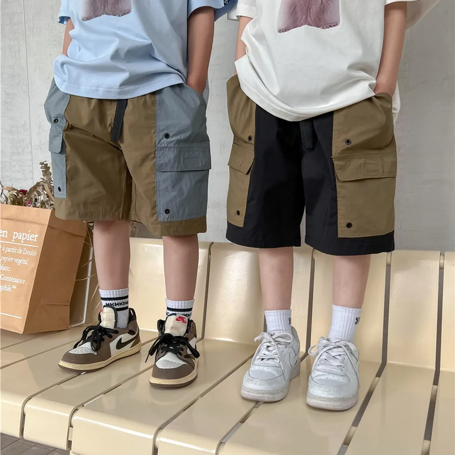 

2023 Summer Kids Shorts Mixed Colors Soft Boys and Girls Elastic Waist Thin Cargo Pants Knee Length Fashion All-match Unisex