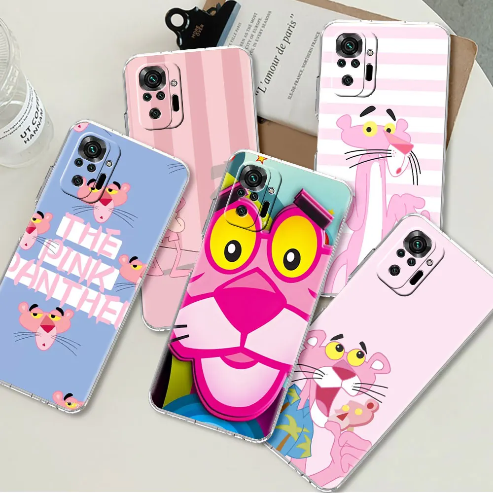Чехол для Xiaomi Redmi Note 10 9 11 Pro K40 9A 9C 9T 10C 8 8T 10S 9S 7, Роскошный прозрачный мягкий чехол для телефона, мультяшная Розовая пантера