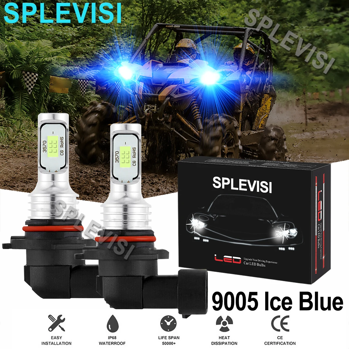 2x70W 8000K Ice Blue LED 9005 Headlights For Can Am Maverick 1000R 2014-2018Maverick Max 1000R 14-2018 Maverick Trail 1000R 2018
