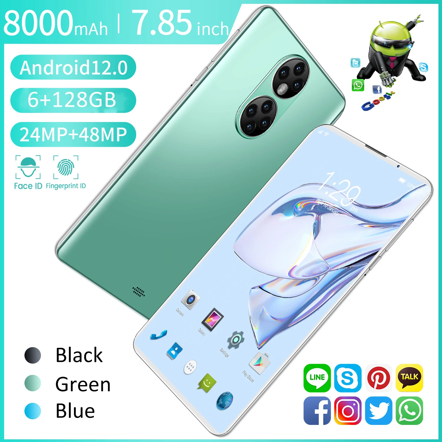 

Мини-планшет, Android 128, 6 ГБ ОЗУ Гб ПЗУ, 24 + 48 Мп
