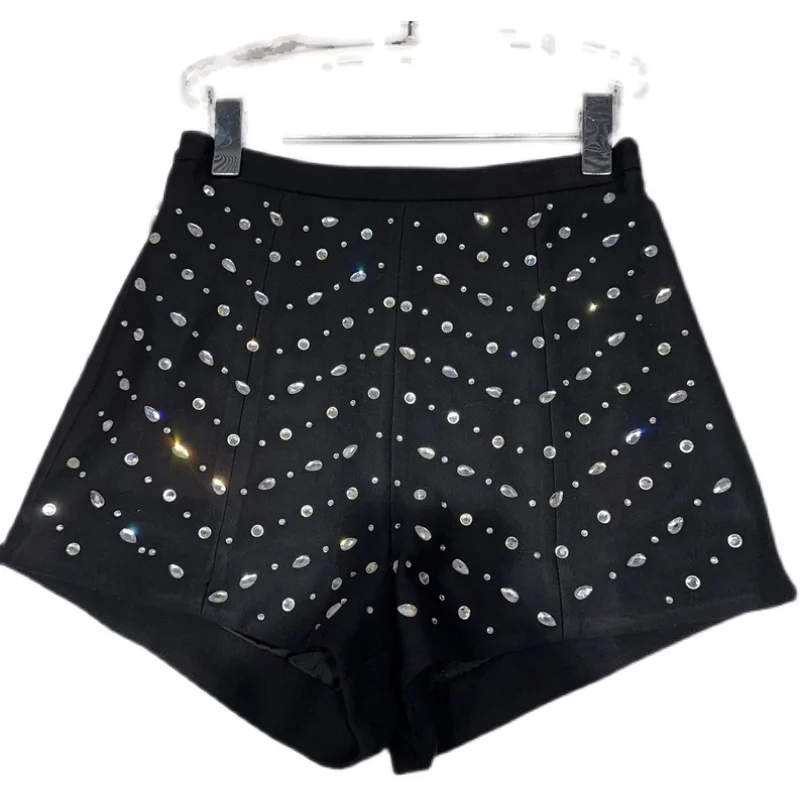 2023 Summer New Classic Water Drop Hot Rhinestone Elegant Socialite Solid Color Three-Point Suit Shorts for Women