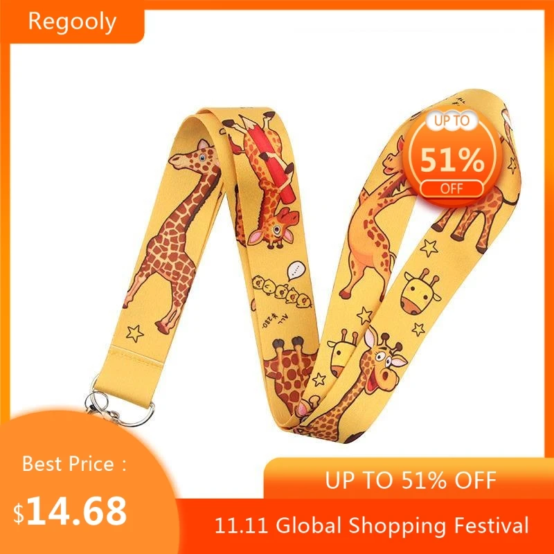 

30pcs Giraffe animals Funny art Lanyard Neck Key Strap for Phone Keys ID Card Cartoon webbings ribbons