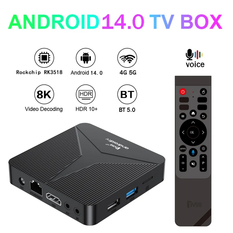 Фото TV98 ATV RK3518 TV Box Android 14 Smart iptv 4G 5G Wifi6 BT5.0 8K 4K Ultra HD Голосовой пульт дистанционного управления Set Top Box Android Box 8 ГБ 128 ГБ №1