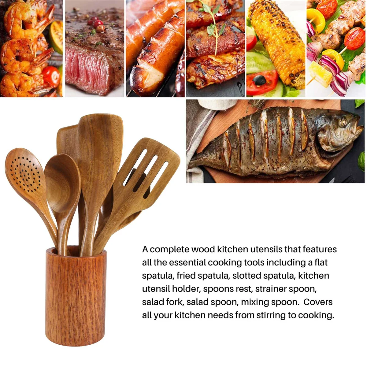 9 шт. деревянные ложки для приготовления пищи деревянная посуда с держателем