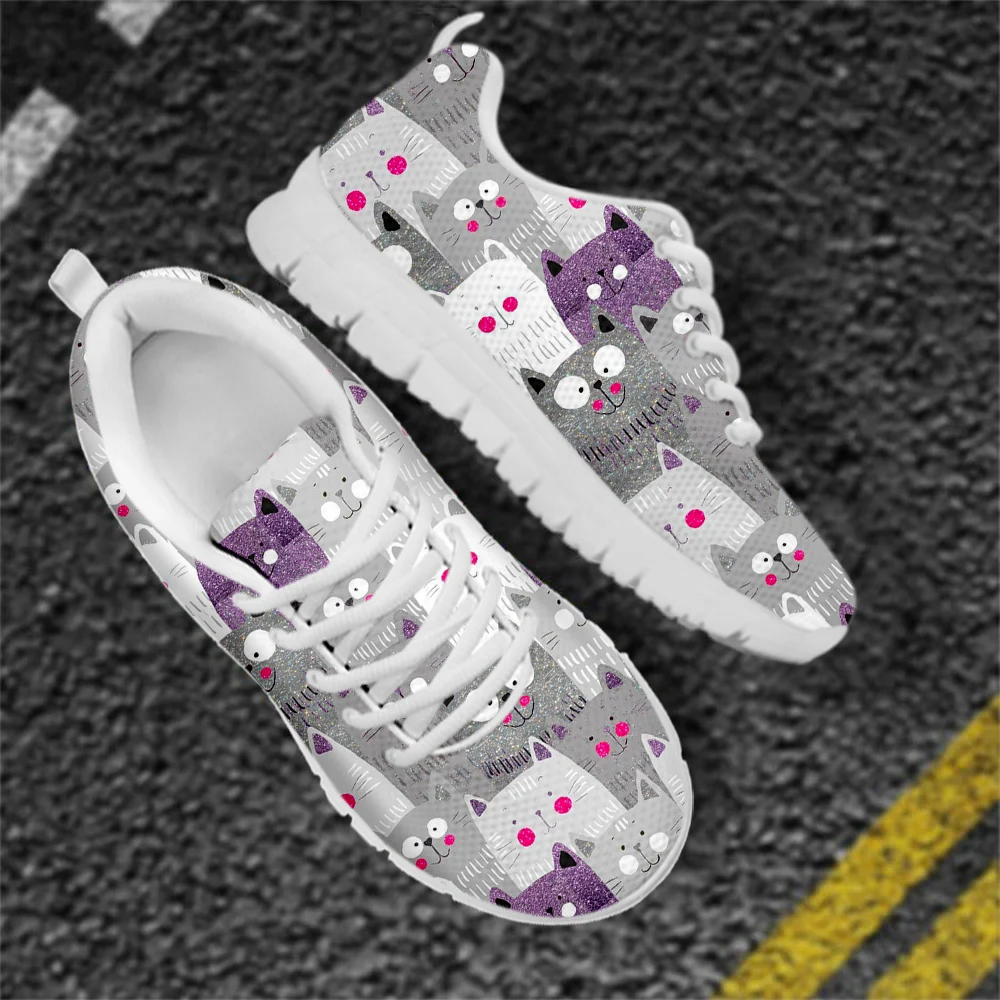 

INSTANTARTS Cartoon Cute Cats Prints Summer Breathable Casual Increase Lace Up Sneakers Non-slip Sole Nursing Shoes For Women