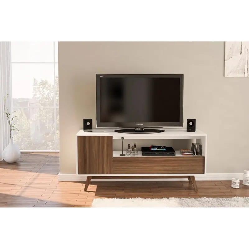 

Seguro Stand for TVs to 65”, White & Walnut
