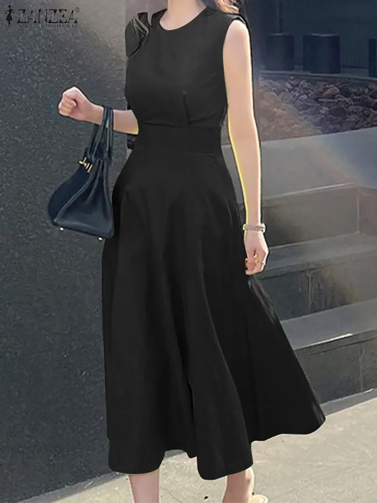 

Женский сарафан-трапеция без рукавов, с круглым вырезом