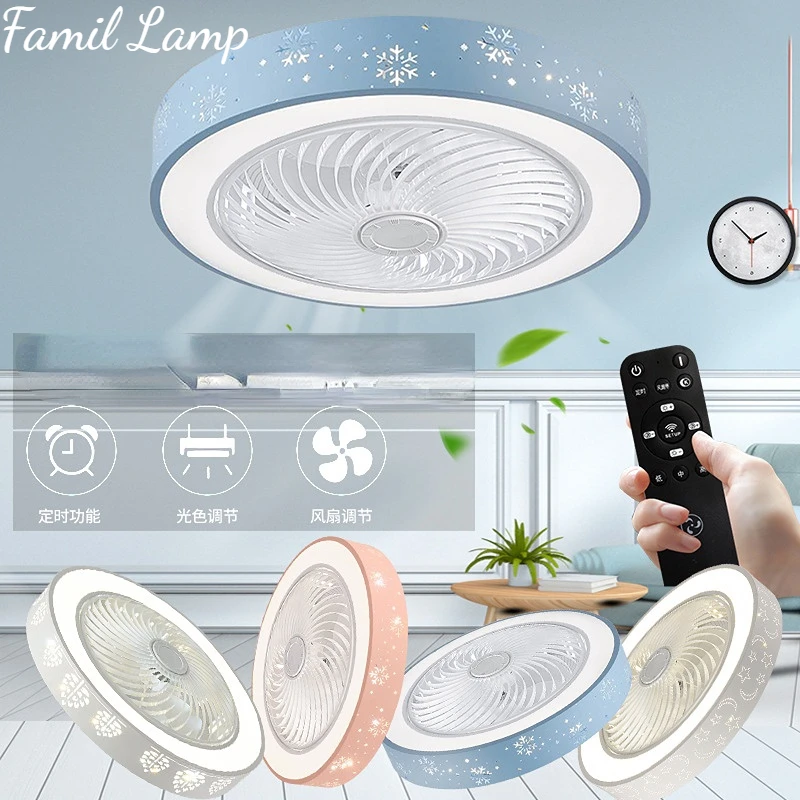 

Smart LED Ceiling Fans Lights Modern Remote Control Style 50cm White Blue Acrylic Dimmable Ventilator Bedroom Living Room Lamp