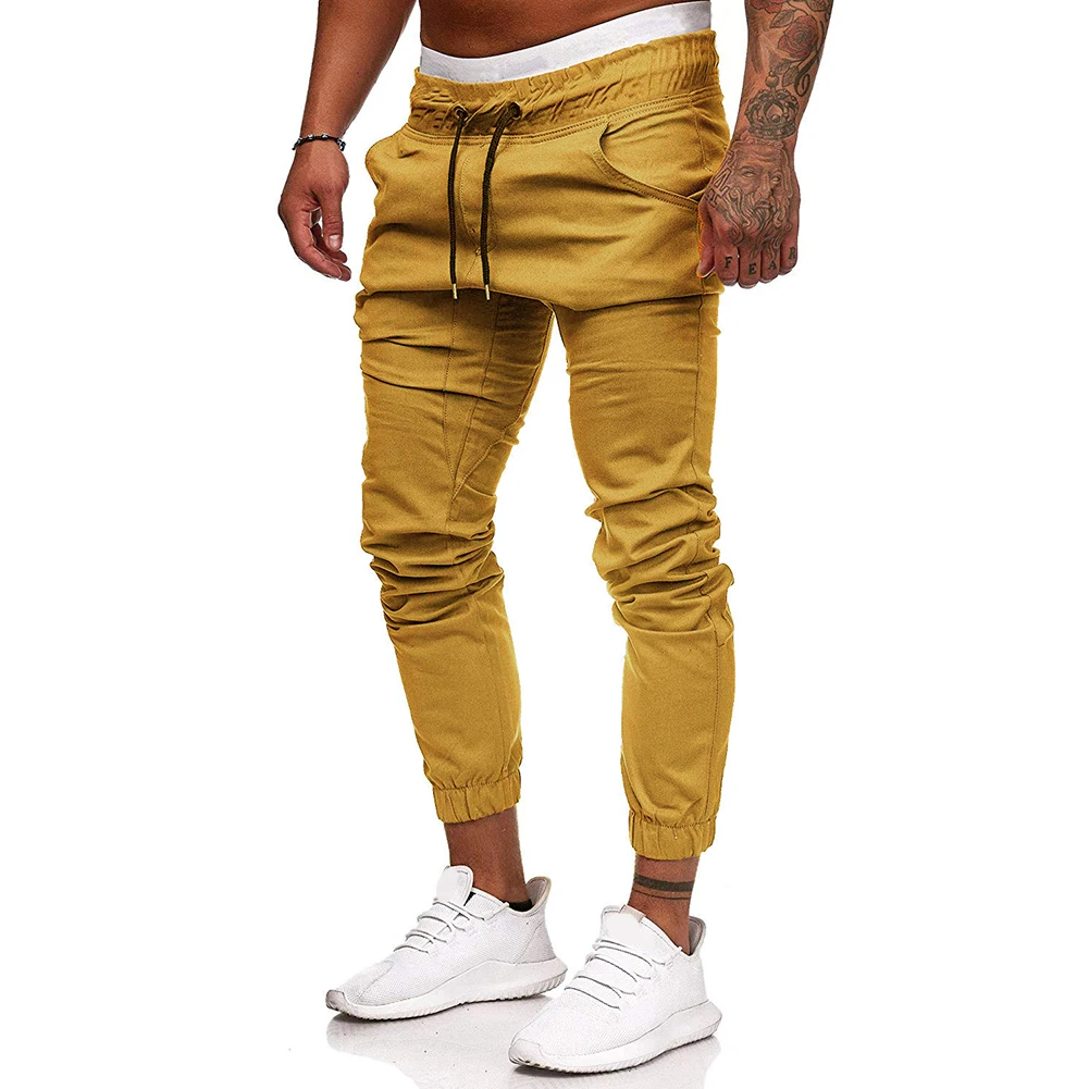 

Hot Sale Casual Pants Classic Delicate Men Trousers Solid Color Elastic Waist Drawstring Casual Sports Long Baggy Pants