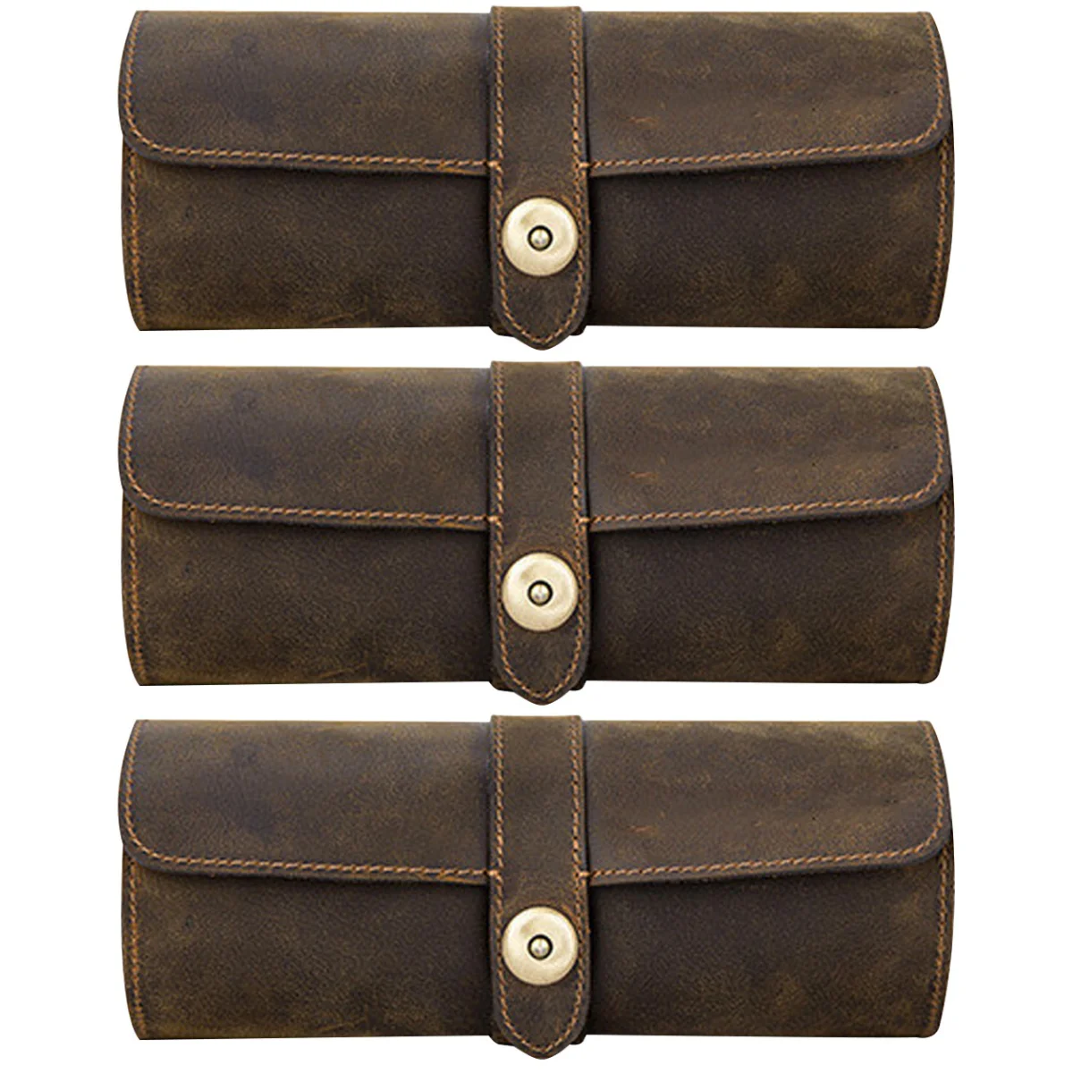 

3 Pieces Travel Watch Cases Men Bag Organizer Women Roll Storage 18.5X7.8CM Coffee Miss