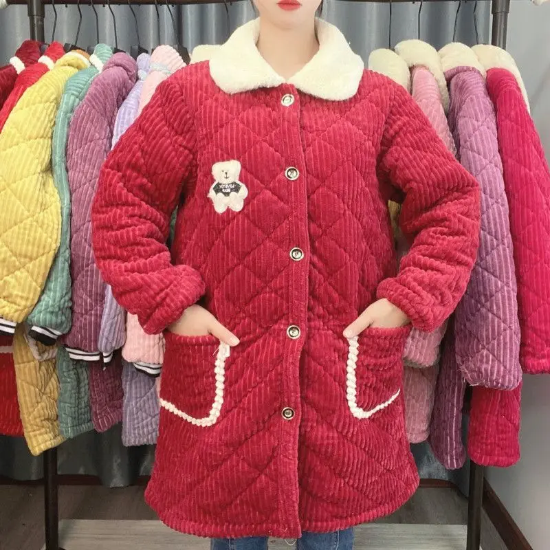 New Winter Coat for Women Parkas Jackets Corduroy Cotton Jacket Thickening Plush Warm Korean Fashion Snow Coats