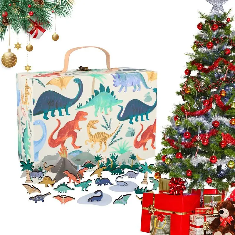 

Dinosaur Advent Calendar Portable Mini Dinosaur Advent Countdown Calendar Wooden Animal Figures Christmas Countdown Toy for kids