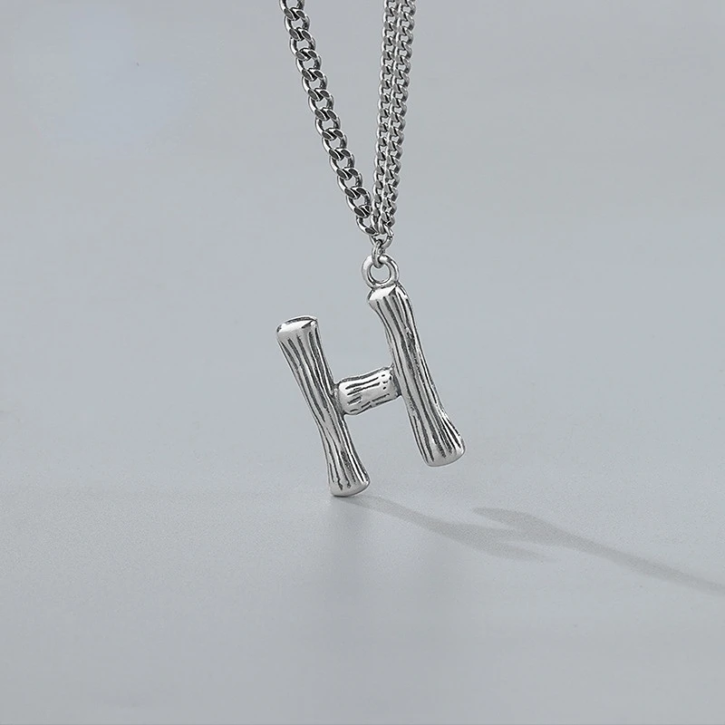 

925 Sterling Silver H Necklace Feminine Sweater Chain English Pendant Horsewhip Chain Stitching