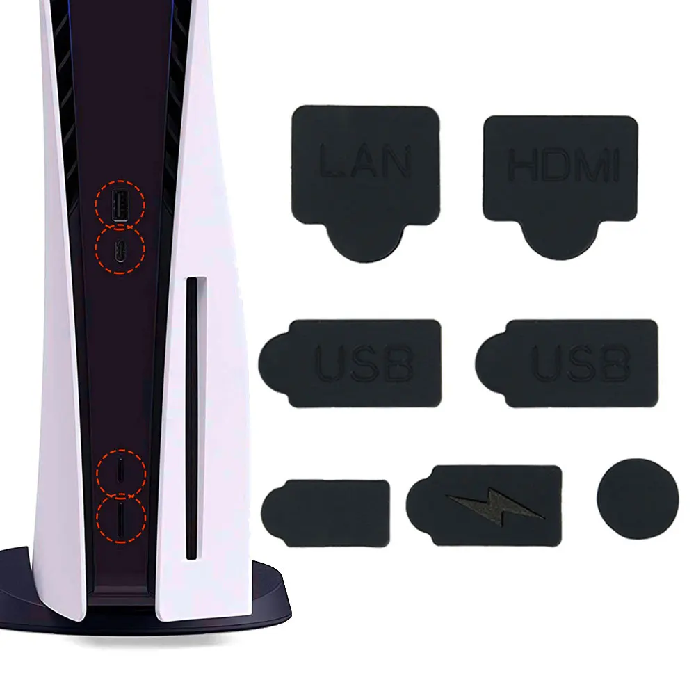 

7pcs/set Silicone Dust Plug Gaming Console Cover Protector Tear Resistant HDMI-compatible Dust Plug Game Accessories Fit For PS5