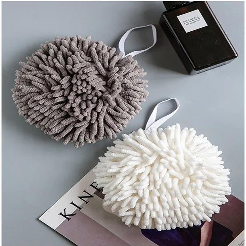 

Chenille Hand Towels Kitchen Bathroom Hand Towel Ball with Hanging Loops Quick Dry Soft Absorbent Microfiber Towels