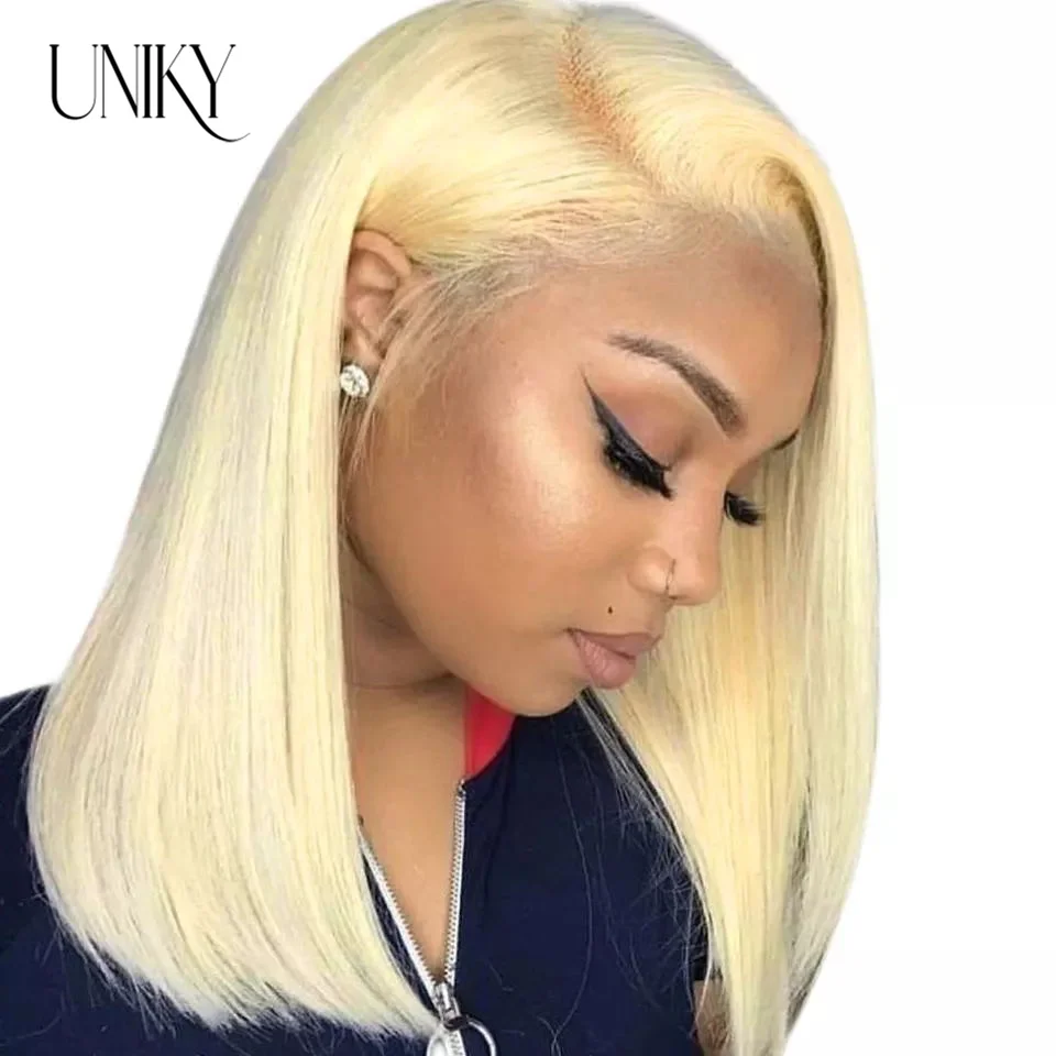 613 Honey Blonde Colored Short Bob Wig Cheap T Part Brazilian Hair Wig Bone Straight Human Hair Wigs for Women On Sale Clearance