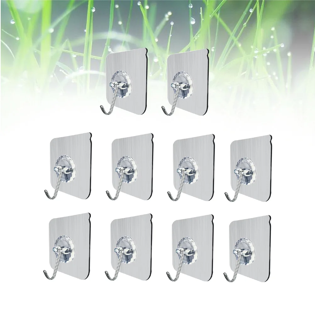 

10Pc Sticky Hangers Wall Hooks Adhesive Hooks Self Adhesive Hooks Stainless Hooks Transparent Reusable Seamless Hooks