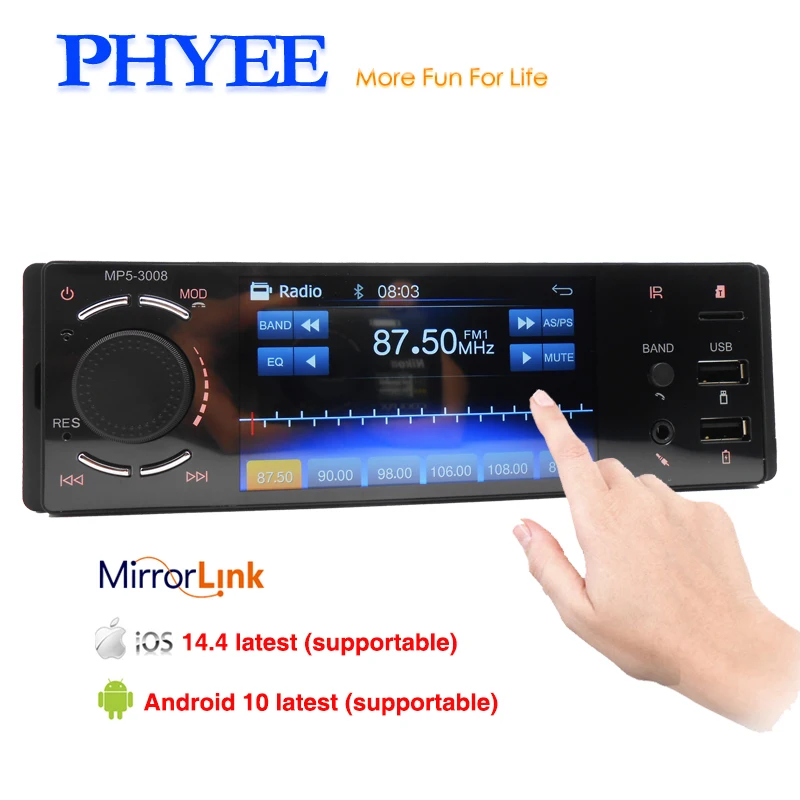 

PHYEE 1 Din Car Radio Mirror Link Bluetooth Handsfree 4" Touch Screen MP5 Video Player USB TF Folder Control ISO Head Unit 3008