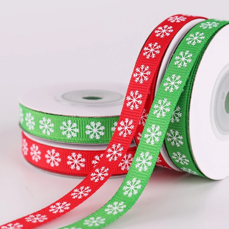 

15 Rolls 9m Snowflake Printing Christmas Red Green Grosgrain Ribbon Roll for DIY Crafts Gift Wrapping Xmas Holiday Party