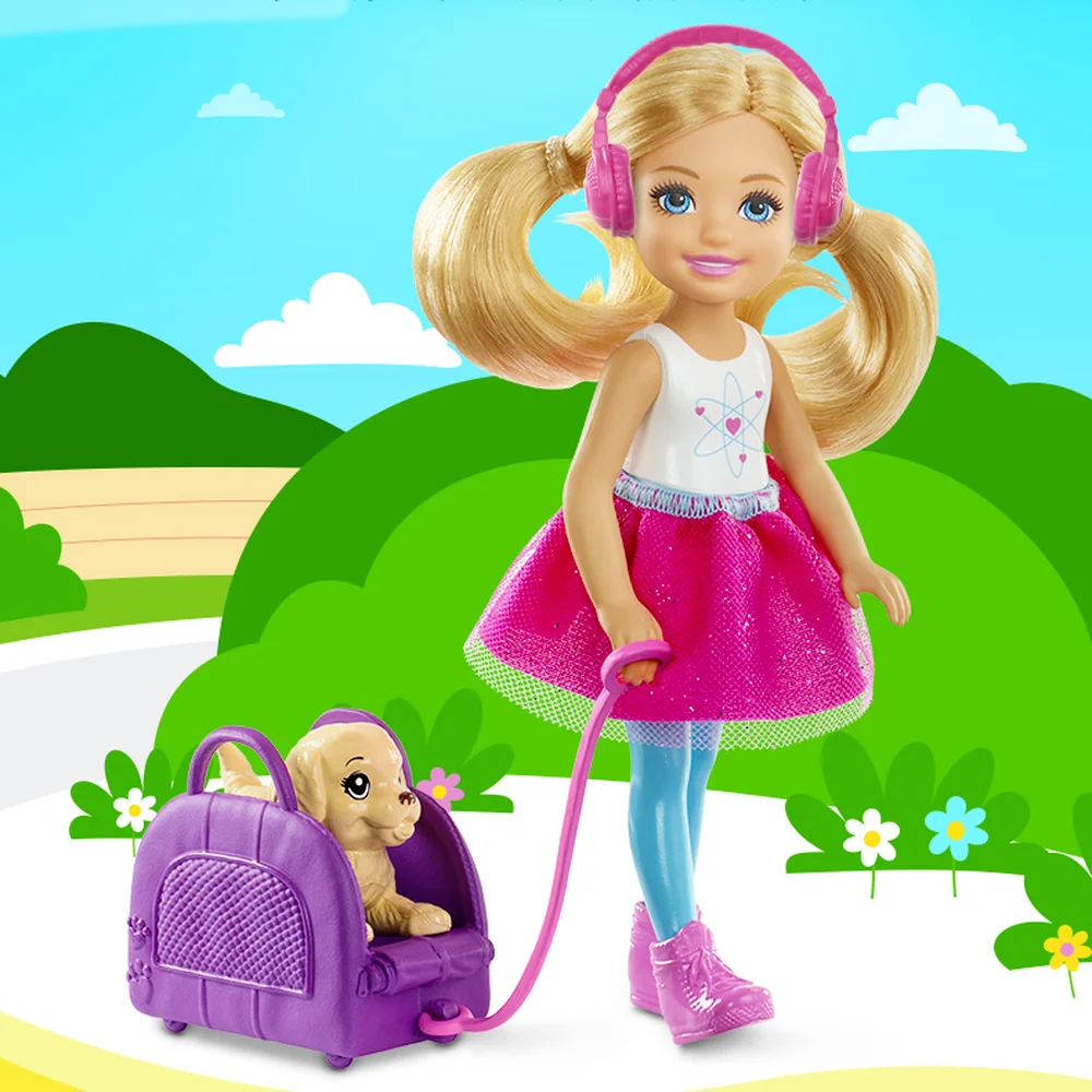 

Barbie Travel Chelsea Doll Blonde Hair with Puppy Purple Suitcase Toys for Kids Girls Children Birthday Christmas Gift FWV20