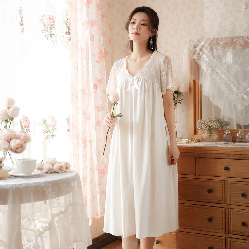 Roseheart Women Homewear White Cotton Lace Sexy Sleepwear Nightdress Nightwear Nightgown Sleepwear Homewear Gown Dress