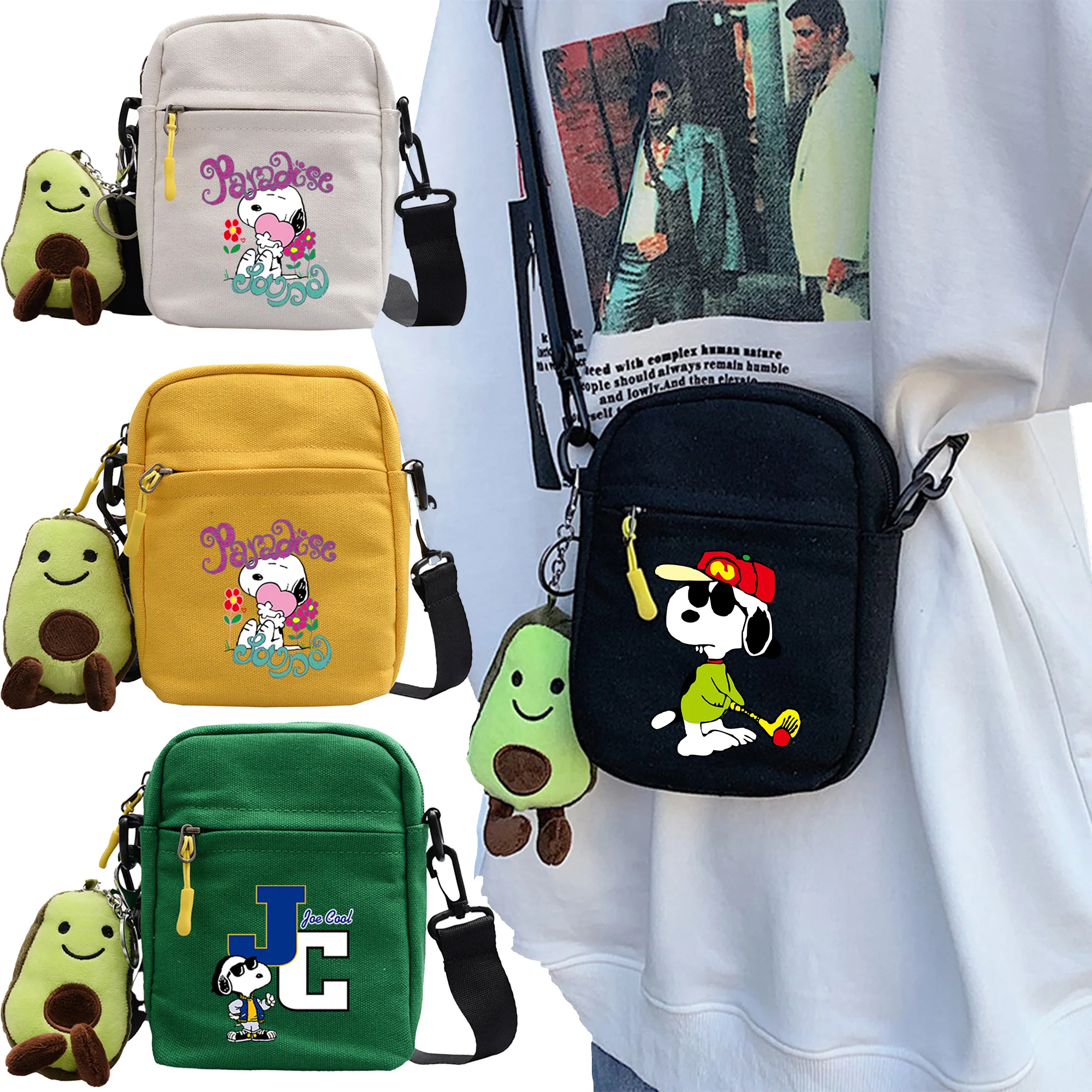 

High Qulaity Canvas Handbag Snoopy Shoulder Bags Casual Splashproof Outdoor Travel Bag Lightweight Retro Purse Satchel Bag Gift