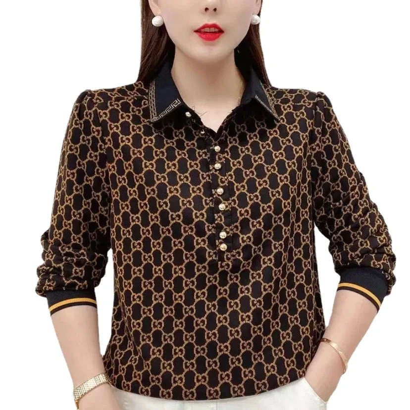 

Mom's autumn shirt Korean version 2022 autumn new large size women's long-sleeved bottoming shirt is thin cotton shirt