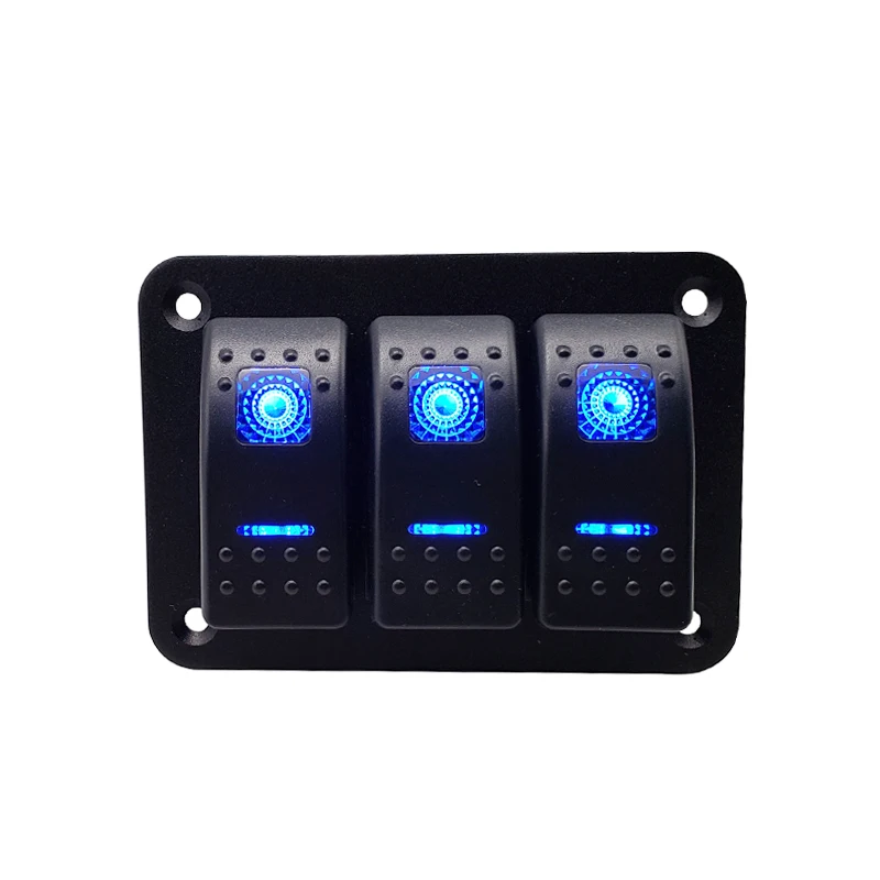 

3 Gang Boat Rocker Switch Panel 12V Waterproof ON Off Toggle Switches Blue LED Light Switch For Boat Auto Car Marine Caravan