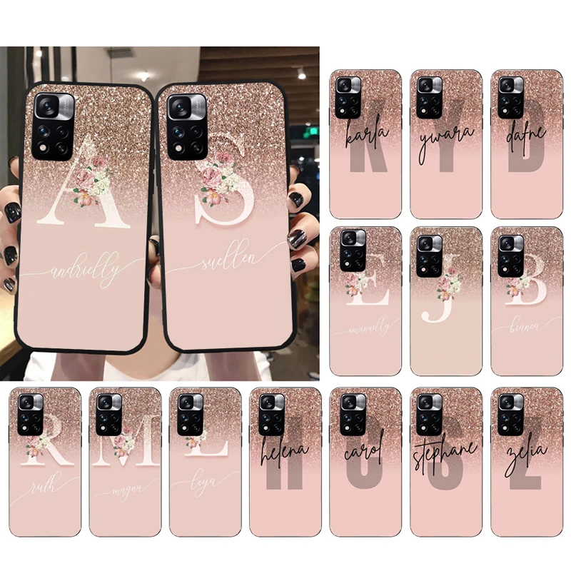 

Letter Name Pink Gold Rose Phone Case for Xiaomi Redmi Note 12 Pro 11S 11 10 Pro 9Pro Note9 10S Redmi 10 9C 9A Funda