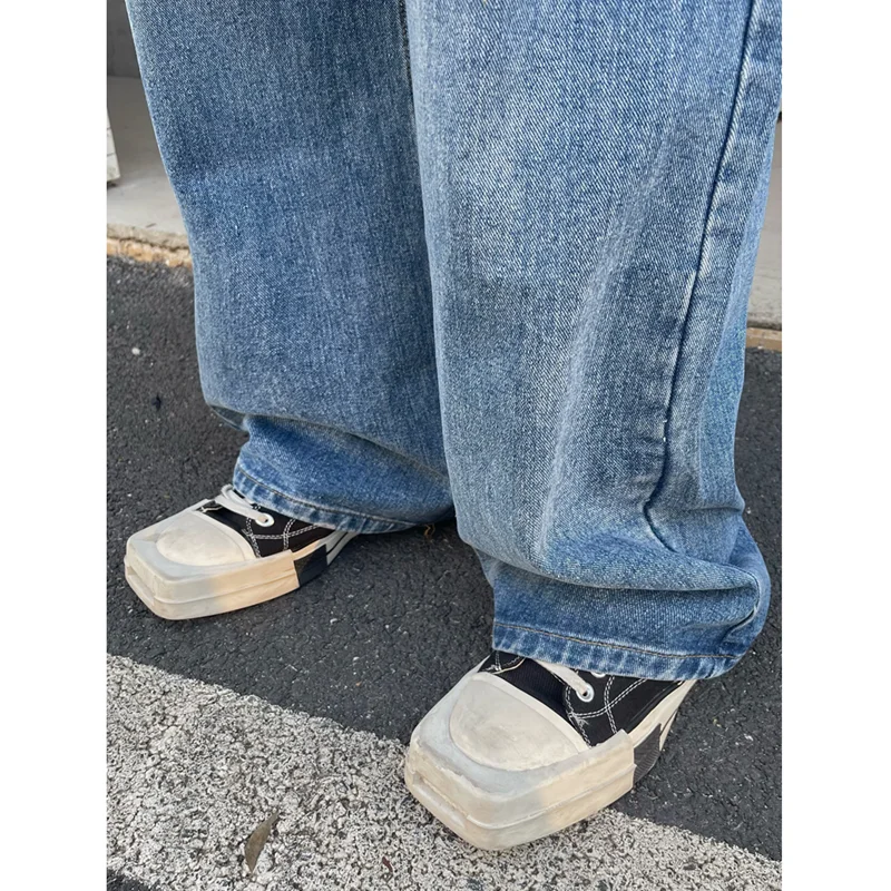 Streetwear Men Vintage Recreational Blue Jeans 2022 Fashion New Pattern Loose Straight Cylinder Broad Leg Trousers Autumn Female