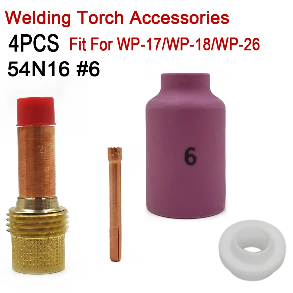 

4Pcs TIG Welding Torch Consumable 54N16 #6 Ceramic Nozzles 1.0mm-4.0mm Medium Gas Lens Collet Bodies For TIG WP17 WP18 WP26