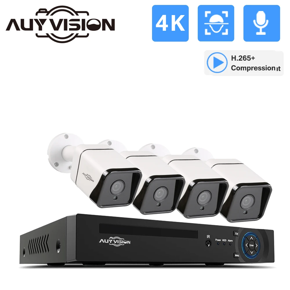 

4CH 4K POE H.265+ NVR 2160P AI Face Detection IP Camera Security System Kit CCTV Outdoor Camera P2P Video Surveillance Set