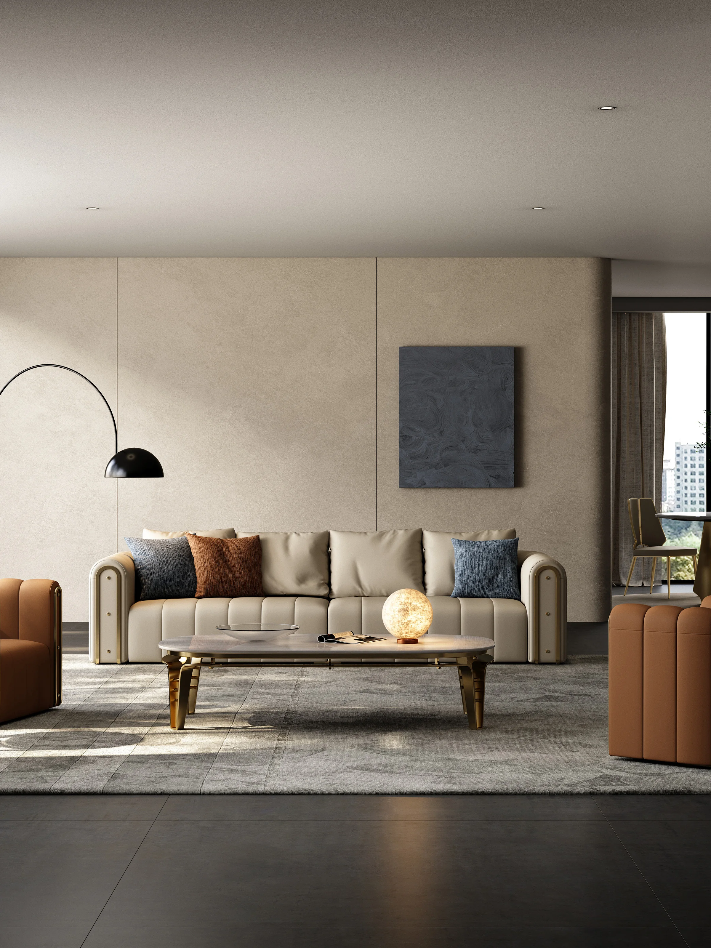 

Full leather sofa luxury high-end villa designer original modern light luxury creative straight sofa