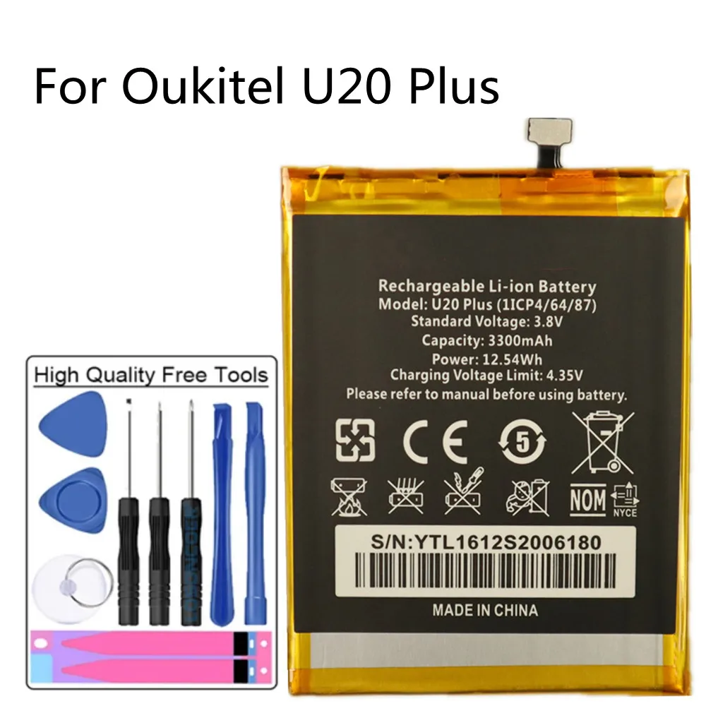 

New Original Phone Replacement Battery For Oukitel U20 Plus U20Plus 3300mAh High Capacit + Tools