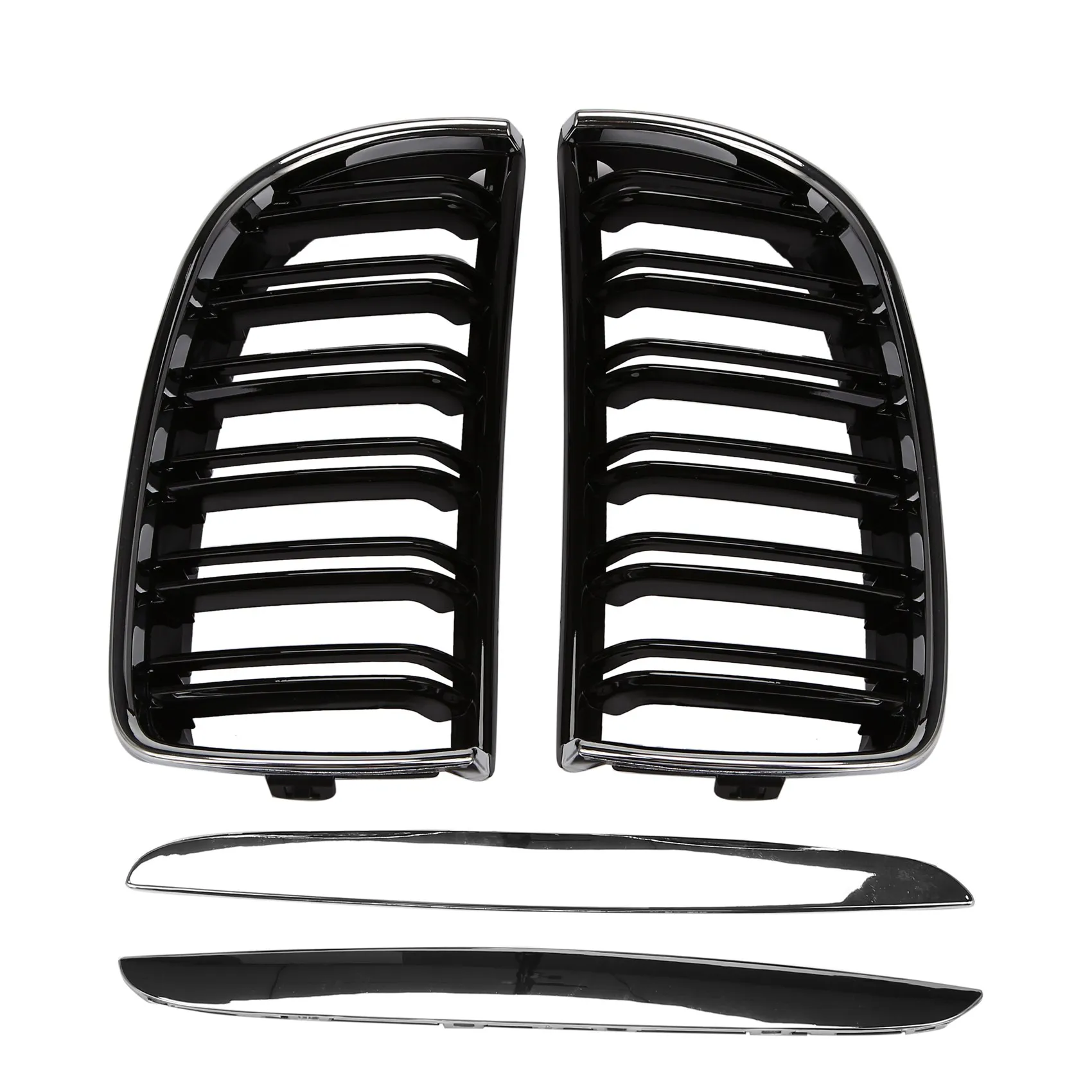 

Chrome Frame Gloss Black Twin Slat Double Line Car Front Grille Fits For-BMW 3 Series E90 91 2005-2008