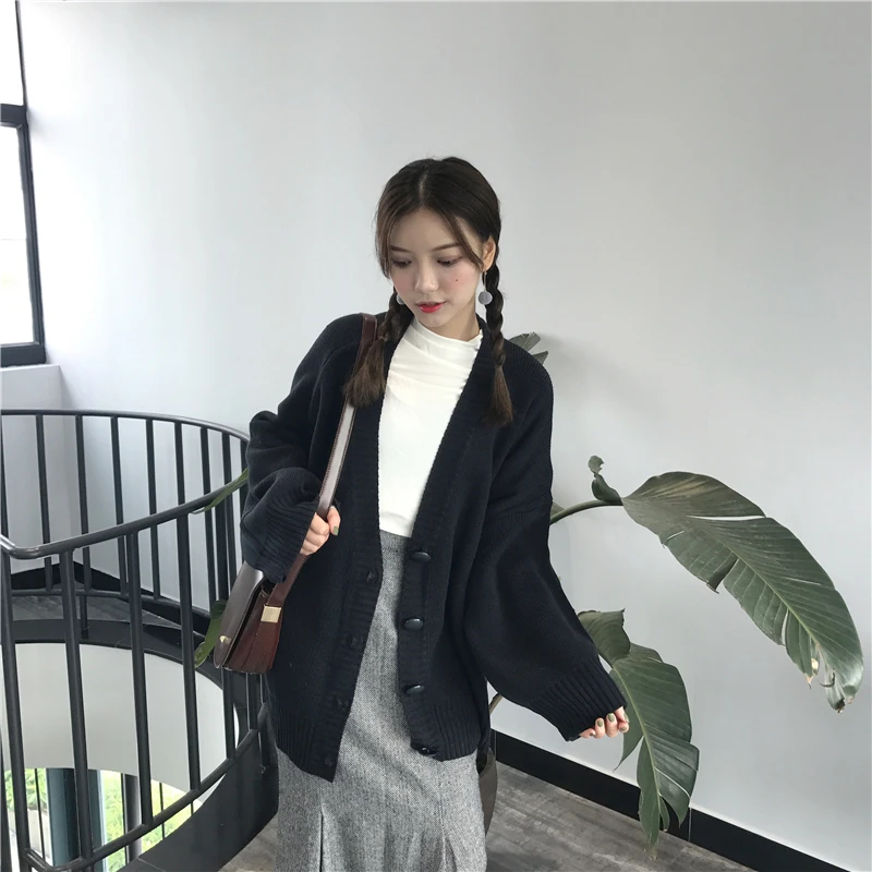 

Femme Large Jacket Knitted Cardigan Short Warm Women Oversized Sweaters Coat Autumn Winter Tops Korean New Loose V-neck Pull