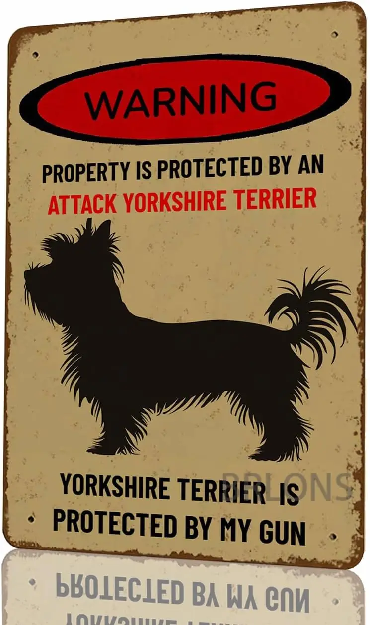 Metl Sgn Wrnng Property s Защищенная от n ttck Yorks3) Terrer Bewre Of lumnum Vntge Tn For Fence Outdoor Yrd Home De