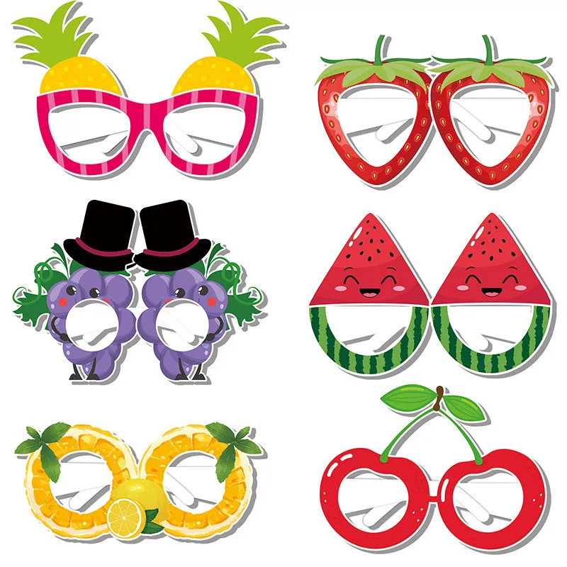 

6pcs Hawaii Aloha Theme Coconut Tree Crab Fruit Paper Glasses Mask Tropical Aloha Hawaiian Summer Birthday Party Decor Kid Gift