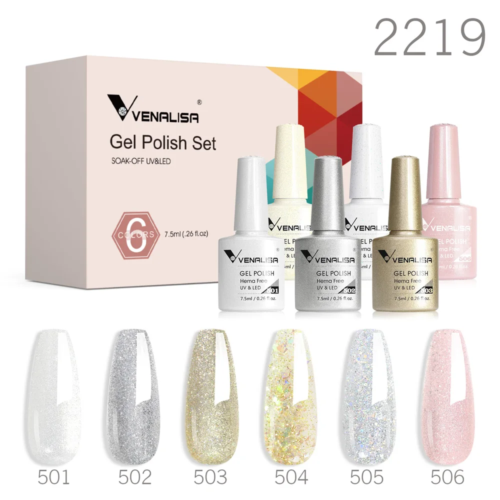Фото 6 шт./комплект Venalisa Гель-лак для ногтей HEMA TPO FREE Jelly Pink Nude Color Varnish Soak Off UV LED Полуперманентный фирменный подарочный набор №4