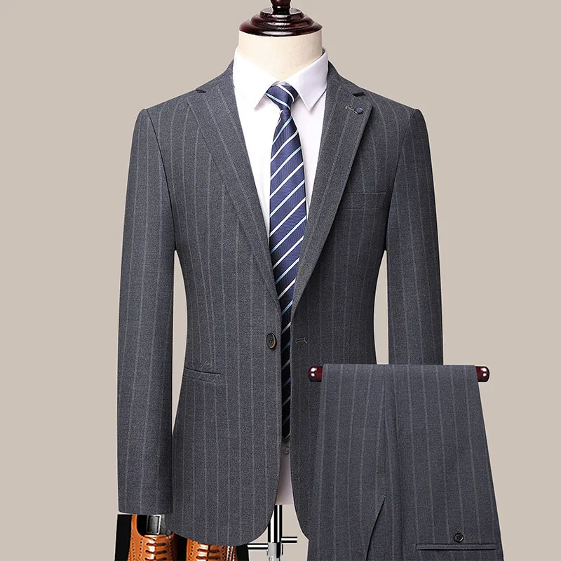 High Quality (Suit + Trousers) Men's British Casual Simple Fashion Wedding Groomsmen Business Elegant Gentleman Suit 2-pieceSet