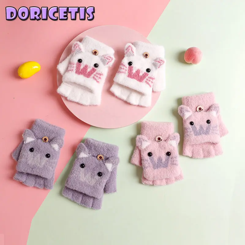 

Baby Gloves Cute Cartoon Cat Pattern Printing Clamshell Mittens Baby Winter New Go Out Keep Warm Windproof Soft Cotton Gloves