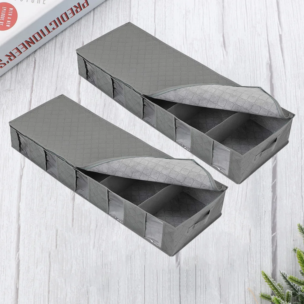 

2pcs Grey Non-woven Storage Bag Under Bed Clothing Container Case Sundries Holder Foldable Organizer with Transparent Window