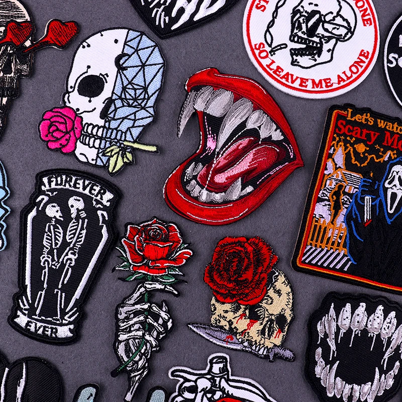 

Punk Fierce Mouth Patch Clothing Thermoadhesive Patches For Clothing Skull Skeleton Iron On Patches DIY Embroidery Stickers