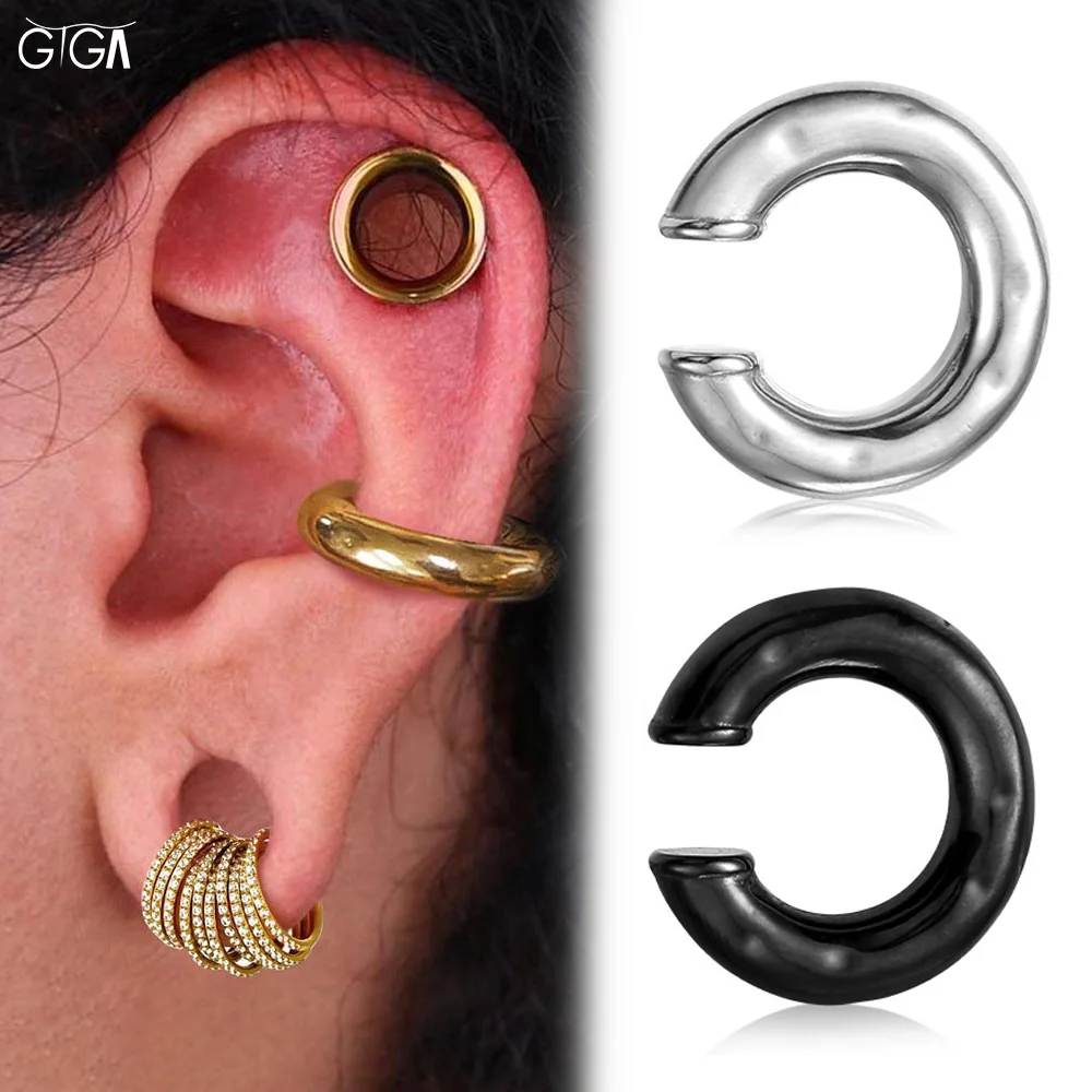 Фото Серьги-клипсы Giga 1/2 шт. из нержавеющей стали, толстые, в форме буквы С, без прокола, для женщин и мужчин, имитация украшения для уха. №1