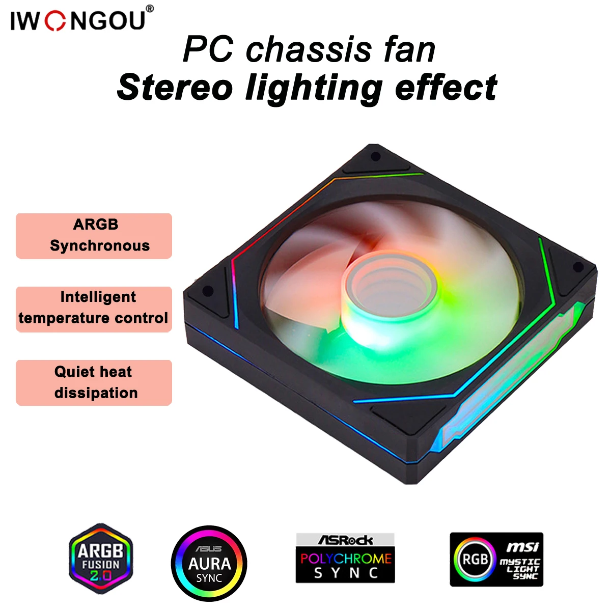 Вентилятор IWONGOU для компьютера черный 120 мм RGB 4 контакта 3 в 12 см |