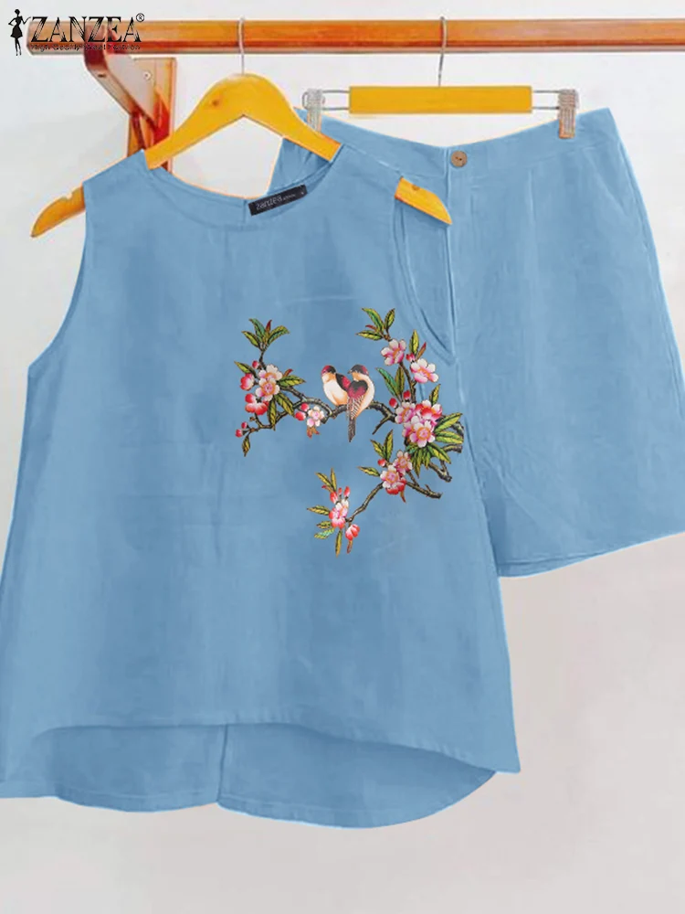 Лето 2024 Модный женский спортивный костюм ZANZEA с шортами блузка коротким рукавом и