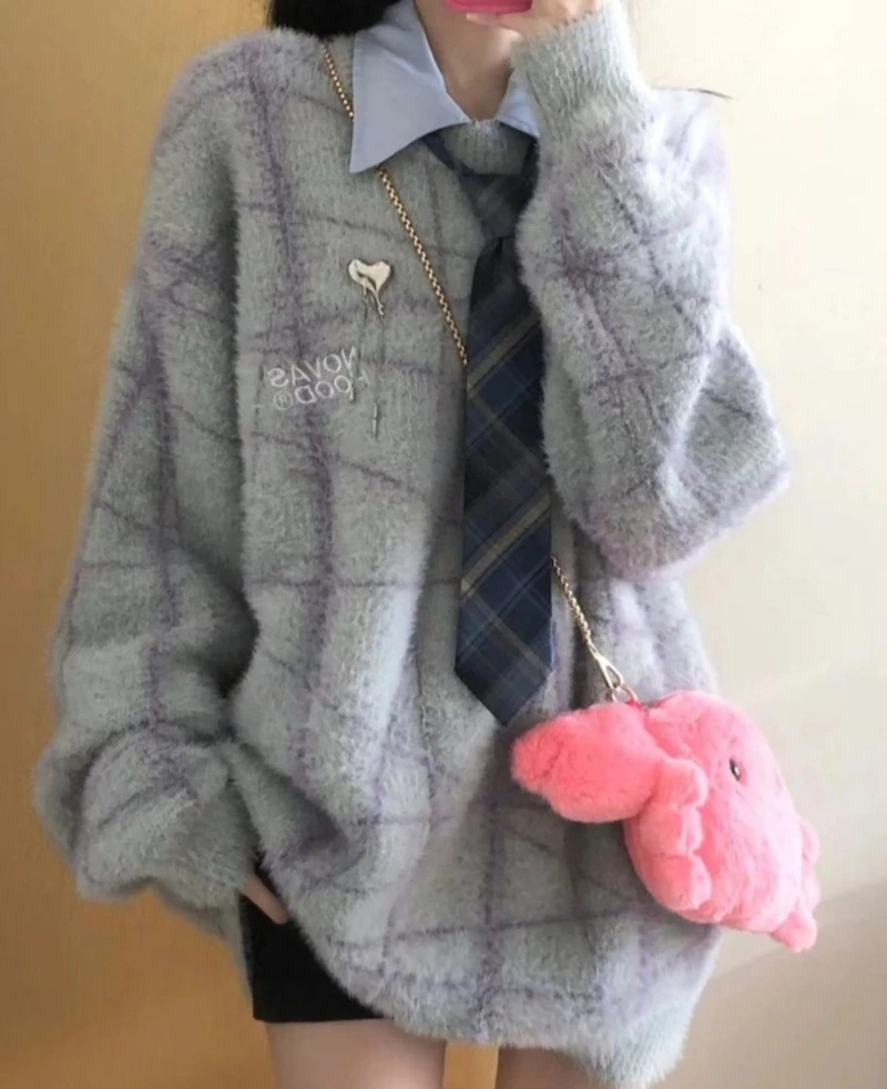 Корейский консервативный стиль все Macth свободные свитера нерегулярный полосатый