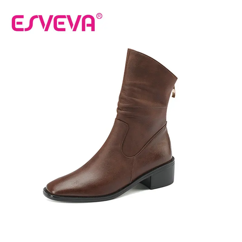 

ESVEVA 2023 National Style Fashion Cow Leather Zipper Ankle Boots Simple And Fashion All Match Neutral Punk Shoes Size 34-39